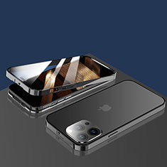 Handyhülle Hülle Luxus Aluminium Metall Rahmen Spiegel 360 Grad Ganzkörper Tasche M10 für Apple iPhone 15 Pro Schwarz