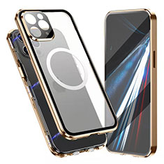 Handyhülle Hülle Luxus Aluminium Metall Rahmen Spiegel 360 Grad Ganzkörper Tasche mit Mag-Safe Magnetic Magnetisch für Apple iPhone 13 Pro Gold
