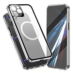 Handyhülle Hülle Luxus Aluminium Metall Rahmen Spiegel 360 Grad Ganzkörper Tasche mit Mag-Safe Magnetic Magnetisch für Apple iPhone 13 Pro Silber