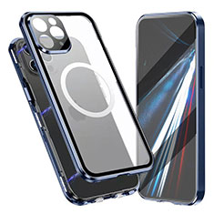 Handyhülle Hülle Luxus Aluminium Metall Rahmen Spiegel 360 Grad Ganzkörper Tasche mit Mag-Safe Magnetic Magnetisch für Apple iPhone 15 Pro Blau