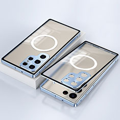 Handyhülle Hülle Luxus Aluminium Metall Rahmen Spiegel 360 Grad Ganzkörper Tasche mit Mag-Safe Magnetic Magnetisch für Samsung Galaxy S22 Ultra 5G Blau