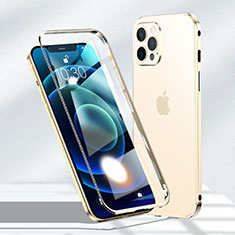 Handyhülle Hülle Luxus Aluminium Metall Rahmen Spiegel 360 Grad Ganzkörper Tasche N01 für Apple iPhone 12 Pro Gold