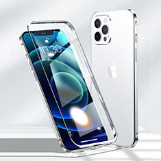 Handyhülle Hülle Luxus Aluminium Metall Rahmen Spiegel 360 Grad Ganzkörper Tasche N01 für Apple iPhone 12 Pro Max Silber
