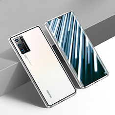 Handyhülle Hülle Luxus Aluminium Metall Rahmen Spiegel 360 Grad Ganzkörper Tasche N01 für Huawei P30 Pro New Edition Silber