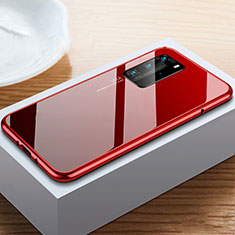 Handyhülle Hülle Luxus Aluminium Metall Rahmen Spiegel 360 Grad Ganzkörper Tasche N01 für Huawei P40 Pro Rot und Schwarz
