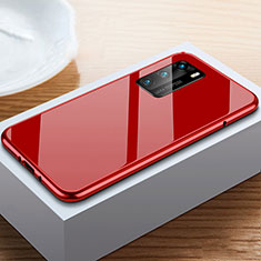 Handyhülle Hülle Luxus Aluminium Metall Rahmen Spiegel 360 Grad Ganzkörper Tasche N01 für Huawei P40 Rot