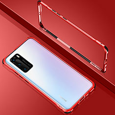 Handyhülle Hülle Luxus Aluminium Metall Rahmen Spiegel 360 Grad Ganzkörper Tasche N02 für Huawei P40 Rot