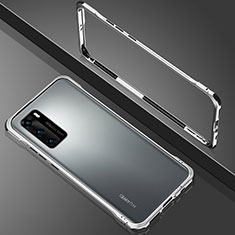 Handyhülle Hülle Luxus Aluminium Metall Rahmen Spiegel 360 Grad Ganzkörper Tasche N02 für Huawei P40 Silber