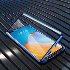 Handyhülle Hülle Luxus Aluminium Metall Rahmen Spiegel 360 Grad Ganzkörper Tasche N04 für Huawei P40 Blau