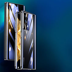 Handyhülle Hülle Luxus Aluminium Metall Rahmen Spiegel 360 Grad Ganzkörper Tasche P01 für Huawei Honor Magic V2 Ultimate 5G Schwarz