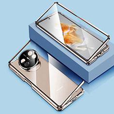 Handyhülle Hülle Luxus Aluminium Metall Rahmen Spiegel 360 Grad Ganzkörper Tasche P01 für Huawei Mate X3 Gold