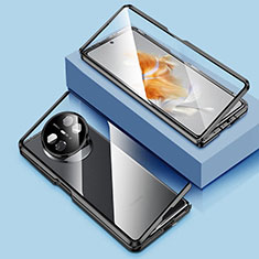 Handyhülle Hülle Luxus Aluminium Metall Rahmen Spiegel 360 Grad Ganzkörper Tasche P01 für Huawei Mate X5 Schwarz