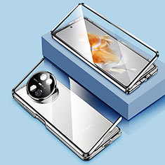 Handyhülle Hülle Luxus Aluminium Metall Rahmen Spiegel 360 Grad Ganzkörper Tasche P01 für Huawei Mate X5 Silber
