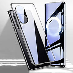Handyhülle Hülle Luxus Aluminium Metall Rahmen Spiegel 360 Grad Ganzkörper Tasche P01 für Huawei P50 Pro Schwarz