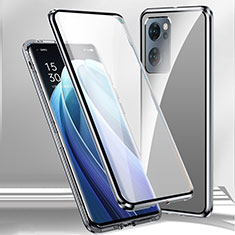 Handyhülle Hülle Luxus Aluminium Metall Rahmen Spiegel 360 Grad Ganzkörper Tasche P01 für OnePlus Nord N300 5G Silber