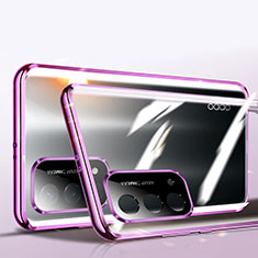 Handyhülle Hülle Luxus Aluminium Metall Rahmen Spiegel 360 Grad Ganzkörper Tasche P01 für Oppo A54 5G Violett
