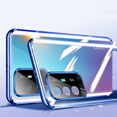 Handyhülle Hülle Luxus Aluminium Metall Rahmen Spiegel 360 Grad Ganzkörper Tasche P01 für Oppo A94 5G Blau