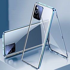Handyhülle Hülle Luxus Aluminium Metall Rahmen Spiegel 360 Grad Ganzkörper Tasche P01 für Oppo Find X3 Pro 5G Blau