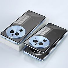 Handyhülle Hülle Luxus Aluminium Metall Rahmen Spiegel 360 Grad Ganzkörper Tasche P01 für Oppo Find X6 5G Blau