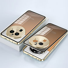 Handyhülle Hülle Luxus Aluminium Metall Rahmen Spiegel 360 Grad Ganzkörper Tasche P01 für Oppo Find X6 5G Gold