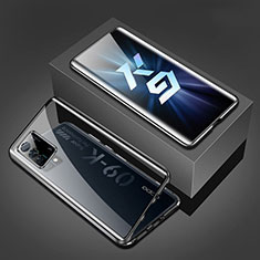 Handyhülle Hülle Luxus Aluminium Metall Rahmen Spiegel 360 Grad Ganzkörper Tasche P01 für Oppo K9 5G Schwarz