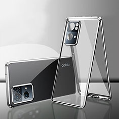 Handyhülle Hülle Luxus Aluminium Metall Rahmen Spiegel 360 Grad Ganzkörper Tasche P01 für Oppo Reno7 Pro 5G Silber