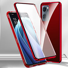Handyhülle Hülle Luxus Aluminium Metall Rahmen Spiegel 360 Grad Ganzkörper Tasche P01 für Realme V23 5G Rot