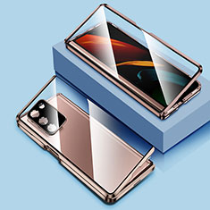 Handyhülle Hülle Luxus Aluminium Metall Rahmen Spiegel 360 Grad Ganzkörper Tasche P01 für Samsung Galaxy Z Fold2 5G Gold