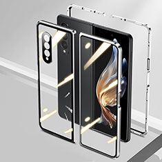 Handyhülle Hülle Luxus Aluminium Metall Rahmen Spiegel 360 Grad Ganzkörper Tasche P01 für Samsung Galaxy Z Fold3 5G Silber
