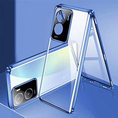 Handyhülle Hülle Luxus Aluminium Metall Rahmen Spiegel 360 Grad Ganzkörper Tasche P01 für Vivo iQOO Z7 5G Blau