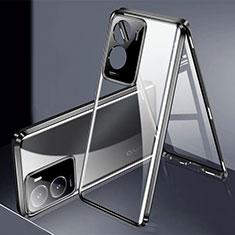 Handyhülle Hülle Luxus Aluminium Metall Rahmen Spiegel 360 Grad Ganzkörper Tasche P01 für Vivo iQOO Z7 5G Schwarz