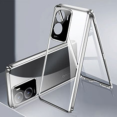 Handyhülle Hülle Luxus Aluminium Metall Rahmen Spiegel 360 Grad Ganzkörper Tasche P01 für Vivo iQOO Z7 5G Silber