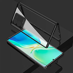 Handyhülle Hülle Luxus Aluminium Metall Rahmen Spiegel 360 Grad Ganzkörper Tasche P01 für Vivo V25 Pro 5G Schwarz