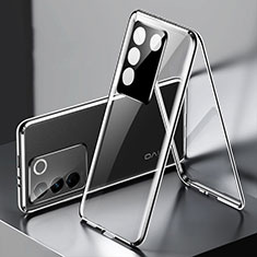 Handyhülle Hülle Luxus Aluminium Metall Rahmen Spiegel 360 Grad Ganzkörper Tasche P01 für Vivo V27 5G Schwarz