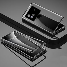 Handyhülle Hülle Luxus Aluminium Metall Rahmen Spiegel 360 Grad Ganzkörper Tasche P01 für Vivo X80 5G Schwarz