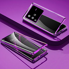 Handyhülle Hülle Luxus Aluminium Metall Rahmen Spiegel 360 Grad Ganzkörper Tasche P01 für Vivo X80 Pro 5G Violett