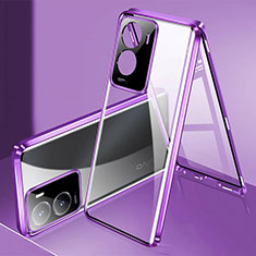 Handyhülle Hülle Luxus Aluminium Metall Rahmen Spiegel 360 Grad Ganzkörper Tasche P01 für Vivo Y56 5G Violett