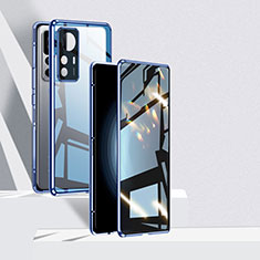 Handyhülle Hülle Luxus Aluminium Metall Rahmen Spiegel 360 Grad Ganzkörper Tasche P01 für Xiaomi Mi 12T 5G Blau
