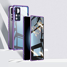 Handyhülle Hülle Luxus Aluminium Metall Rahmen Spiegel 360 Grad Ganzkörper Tasche P01 für Xiaomi Mi 12T Pro 5G Violett
