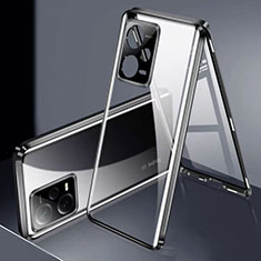 Handyhülle Hülle Luxus Aluminium Metall Rahmen Spiegel 360 Grad Ganzkörper Tasche P01 für Xiaomi Redmi Note 12 Explorer Schwarz