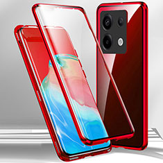 Handyhülle Hülle Luxus Aluminium Metall Rahmen Spiegel 360 Grad Ganzkörper Tasche P01 für Xiaomi Redmi Note 13 Pro 5G Rot