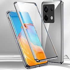 Handyhülle Hülle Luxus Aluminium Metall Rahmen Spiegel 360 Grad Ganzkörper Tasche P01 für Xiaomi Redmi Note 13 Pro 5G Silber