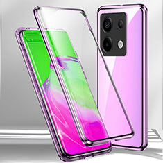 Handyhülle Hülle Luxus Aluminium Metall Rahmen Spiegel 360 Grad Ganzkörper Tasche P01 für Xiaomi Redmi Note 13 Pro 5G Violett