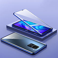 Handyhülle Hülle Luxus Aluminium Metall Rahmen Spiegel 360 Grad Ganzkörper Tasche P01 für Xiaomi Redmi Note 9 Blau
