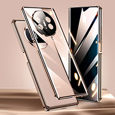 Handyhülle Hülle Luxus Aluminium Metall Rahmen Spiegel 360 Grad Ganzkörper Tasche P02 für Huawei Mate X5 Gold