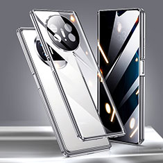 Handyhülle Hülle Luxus Aluminium Metall Rahmen Spiegel 360 Grad Ganzkörper Tasche P02 für Huawei Mate X5 Silber