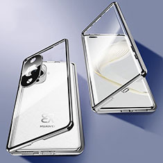 Handyhülle Hülle Luxus Aluminium Metall Rahmen Spiegel 360 Grad Ganzkörper Tasche P02 für Huawei Nova 11 Pro Silber
