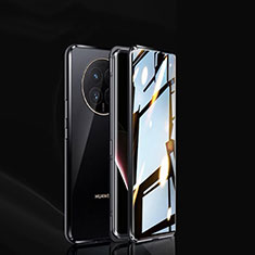 Handyhülle Hülle Luxus Aluminium Metall Rahmen Spiegel 360 Grad Ganzkörper Tasche P02 für Huawei Nova Y91 Schwarz