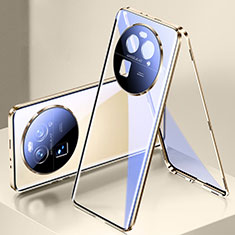Handyhülle Hülle Luxus Aluminium Metall Rahmen Spiegel 360 Grad Ganzkörper Tasche P02 für Oppo Find X6 5G Gold