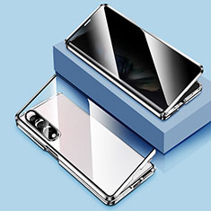 Handyhülle Hülle Luxus Aluminium Metall Rahmen Spiegel 360 Grad Ganzkörper Tasche P02 für Samsung Galaxy Z Fold3 5G Silber